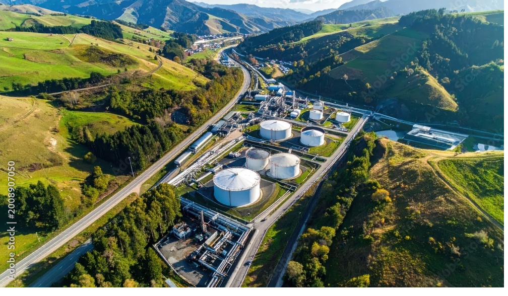 Aerial view of refinery infrastructure