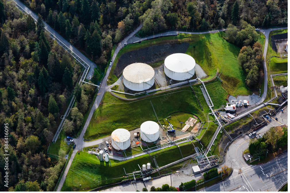 Aerial view of industrial storage facility